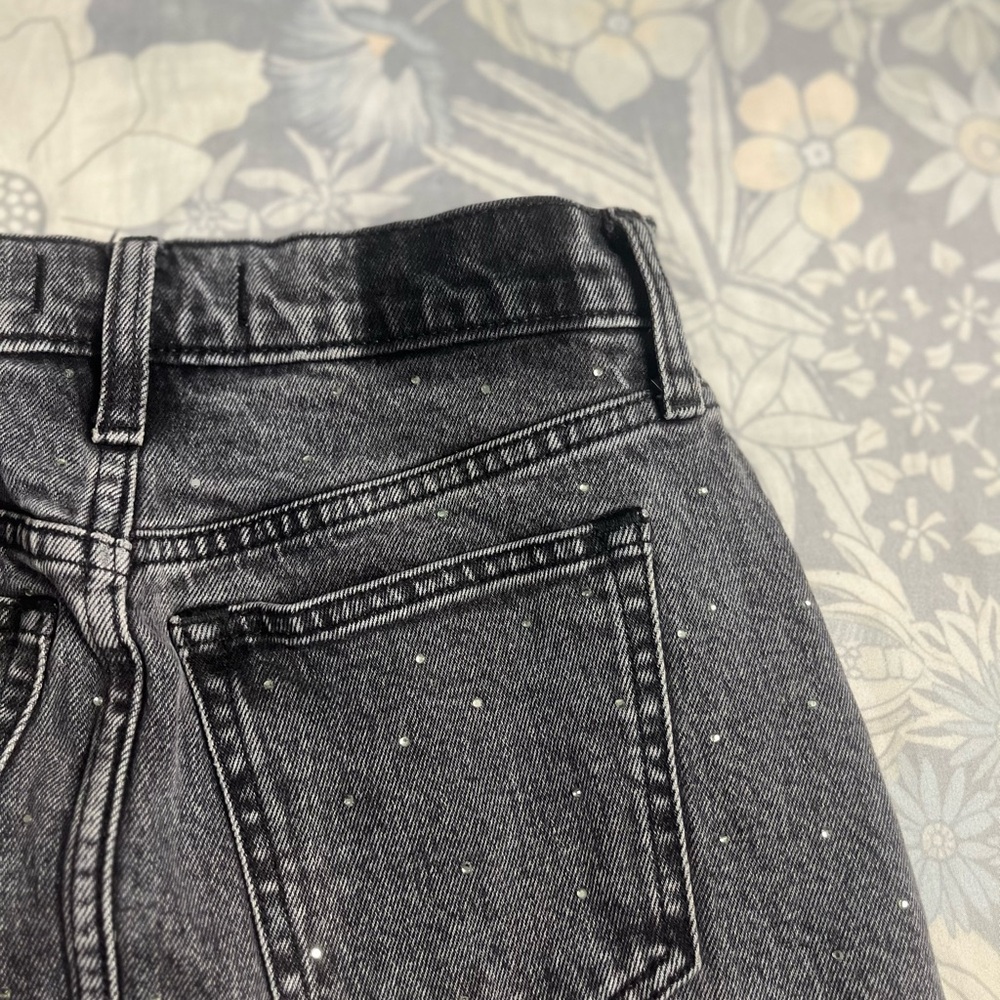 Abercrombie & Fitch High Rise Denim Mini Skirt Black Rhinestone Size 24 Y2K - Picture 15 of 16